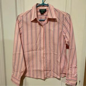 Ralph Lauren Pink, White and Blue Striped Button Down Shirt